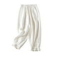 thumbnail image 5 of gbyLJF Vintage Linen Pants Womens Elastic Waist Casual Pants Cute Lace Ruffle Trim Cropped Trousers with Pockets White 3XL, 5 of 5