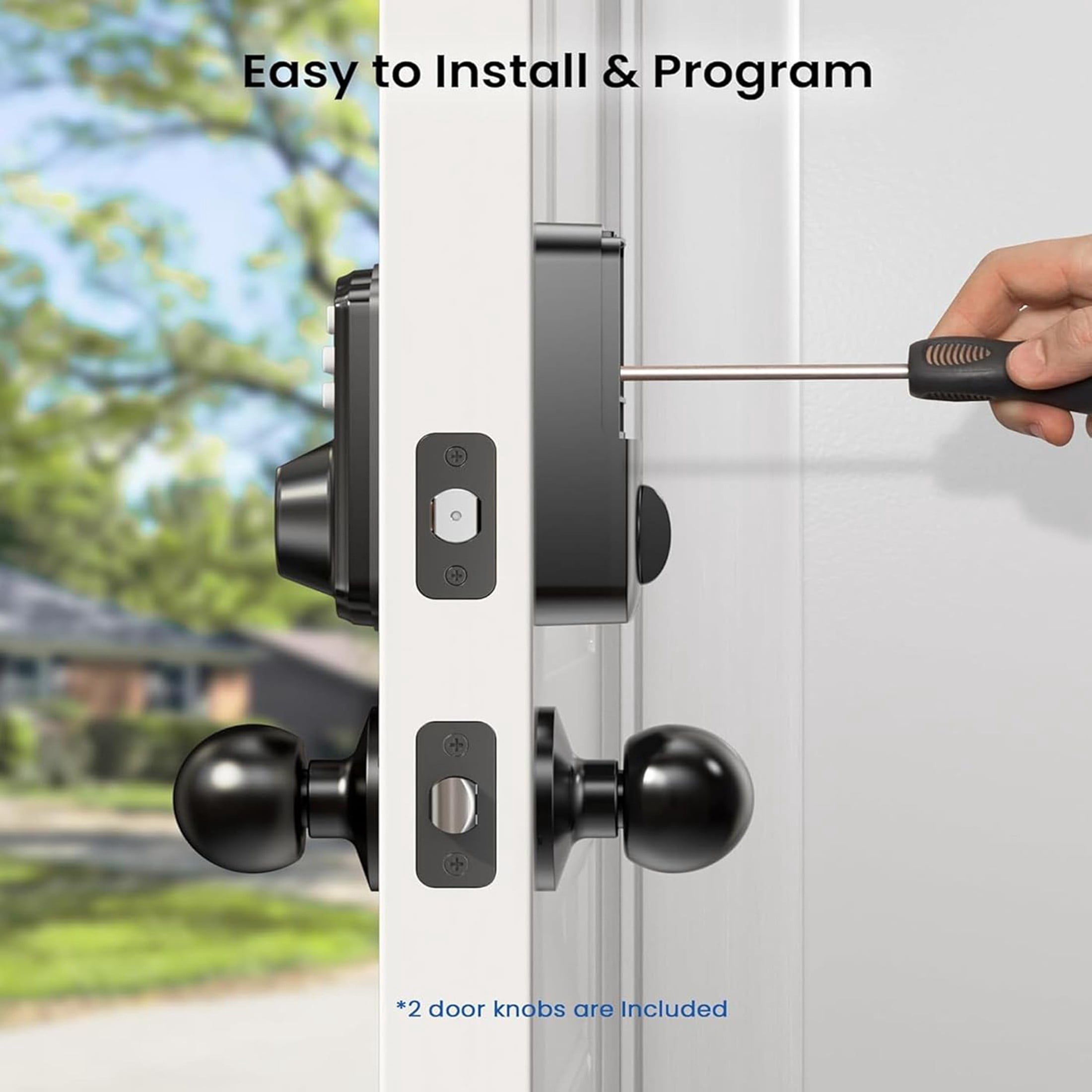 Veise Keyless Entry Door Lock with Handle, Electronic Keypad Deadbolt, Auto Lock, 2 Knobs, Black
