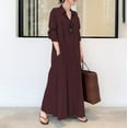 thumbnail image 2 of Manxivoo Red Dress Women's Casual Button Down Cotton Linen Long Shirt Dress with Pockets Fairy Dress Red M, 2 of 4