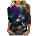 thumbnail image 3 of DDAPJ pyju Womens Mardi Gras 3/4 Sleeve Tops Fashion Mask Graphic Tees Dressy Casual Round Neck Tunic Blouse New Orleans Carnival Party Tee Shirts Multicolor XXL, 3 of 6