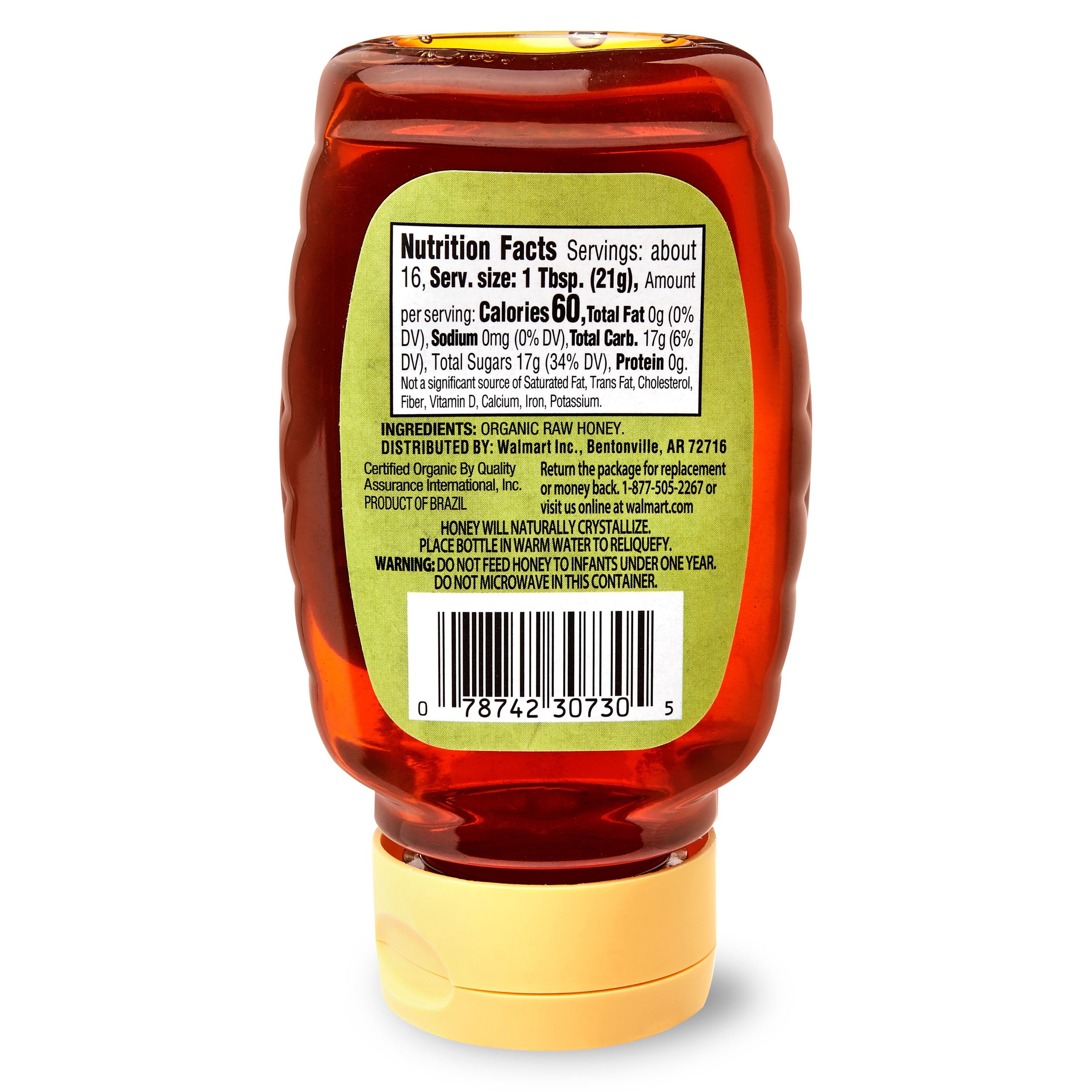 Great Value Organic Raw Honey, 12 oz Squeeze Bottle, USDA