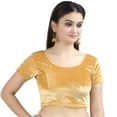 thumbnail image 1 of Chandrakala Women's Readymade Velvet Indian Ethnic Saree Blouse Crop Top Stretchable Choli-Large, Beige (B130BEI4), 1 of 3