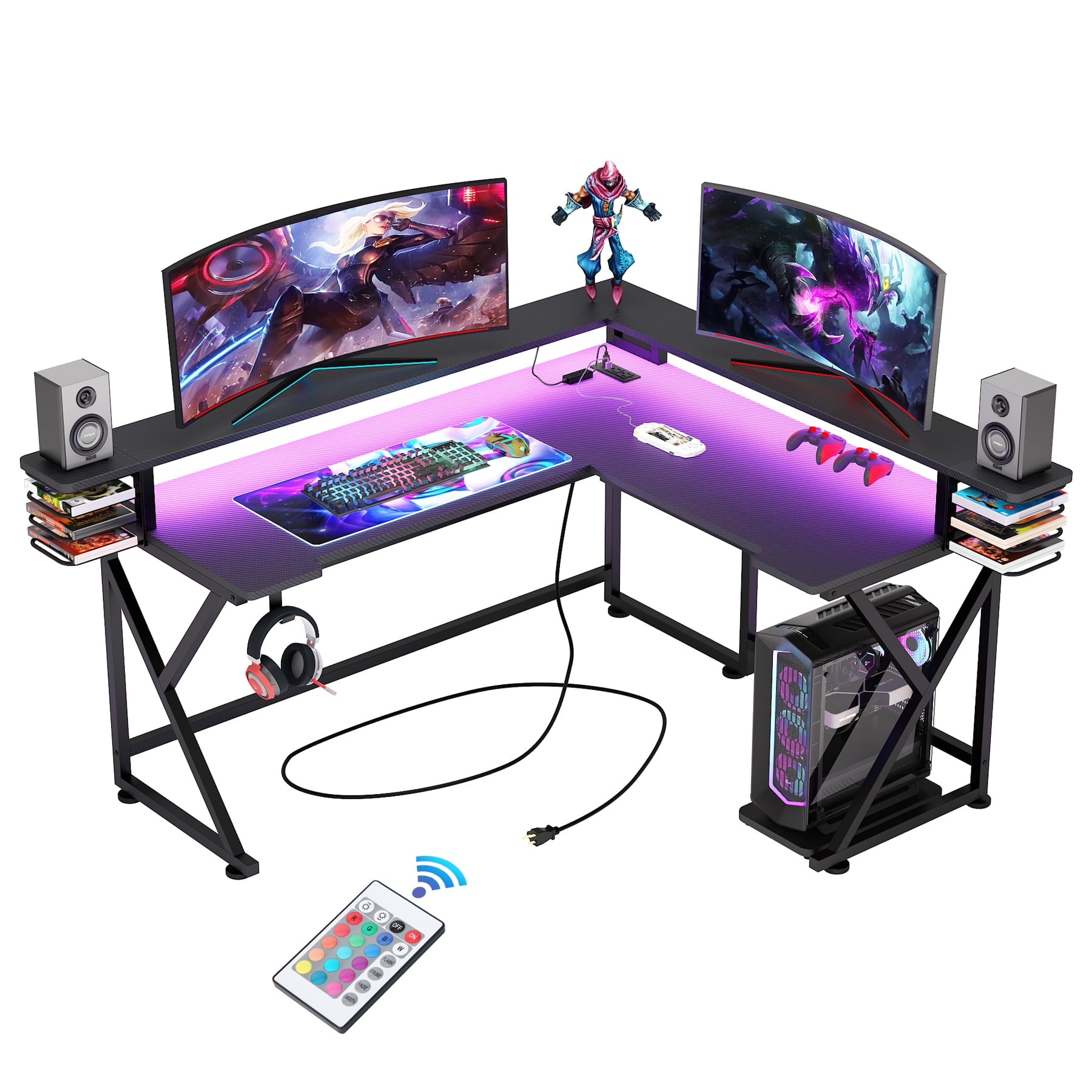 Tribesigns L Shaped Gaming Desk with Led Lights & Power Outlet, Corner
