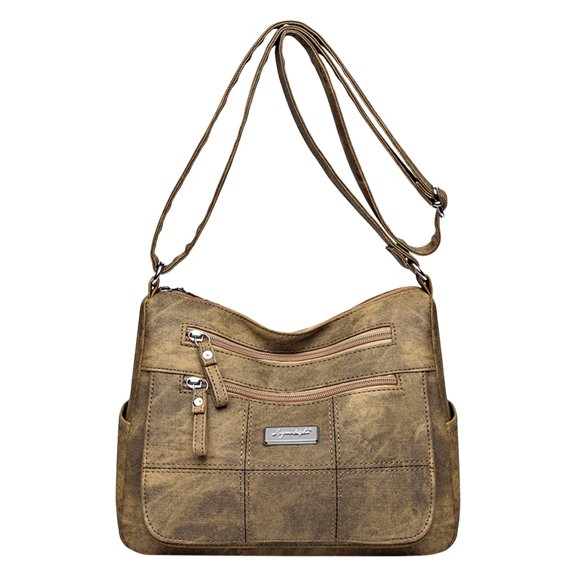 LUOGENLI Crossbody Bags for Women Medium Size Travel Women Shoulder Bag Fashionable New Pattern Simple Solid Color Retro Practical Large Zipper Messenger Bag Crossbody Bags for Women Leather Woven