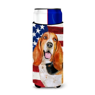 Carolines Treasures BB9704MUK Basset Hound Patriotic Michelob Ultra Hugger for slim cans  Slim Can multicolor