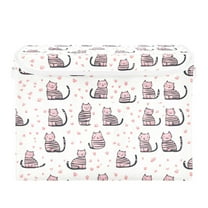 Cute Pink Striped Cat Large Storage Bins with Linen Collapsible Lid Storage Box 16.7 x 12.6 x 11.8in