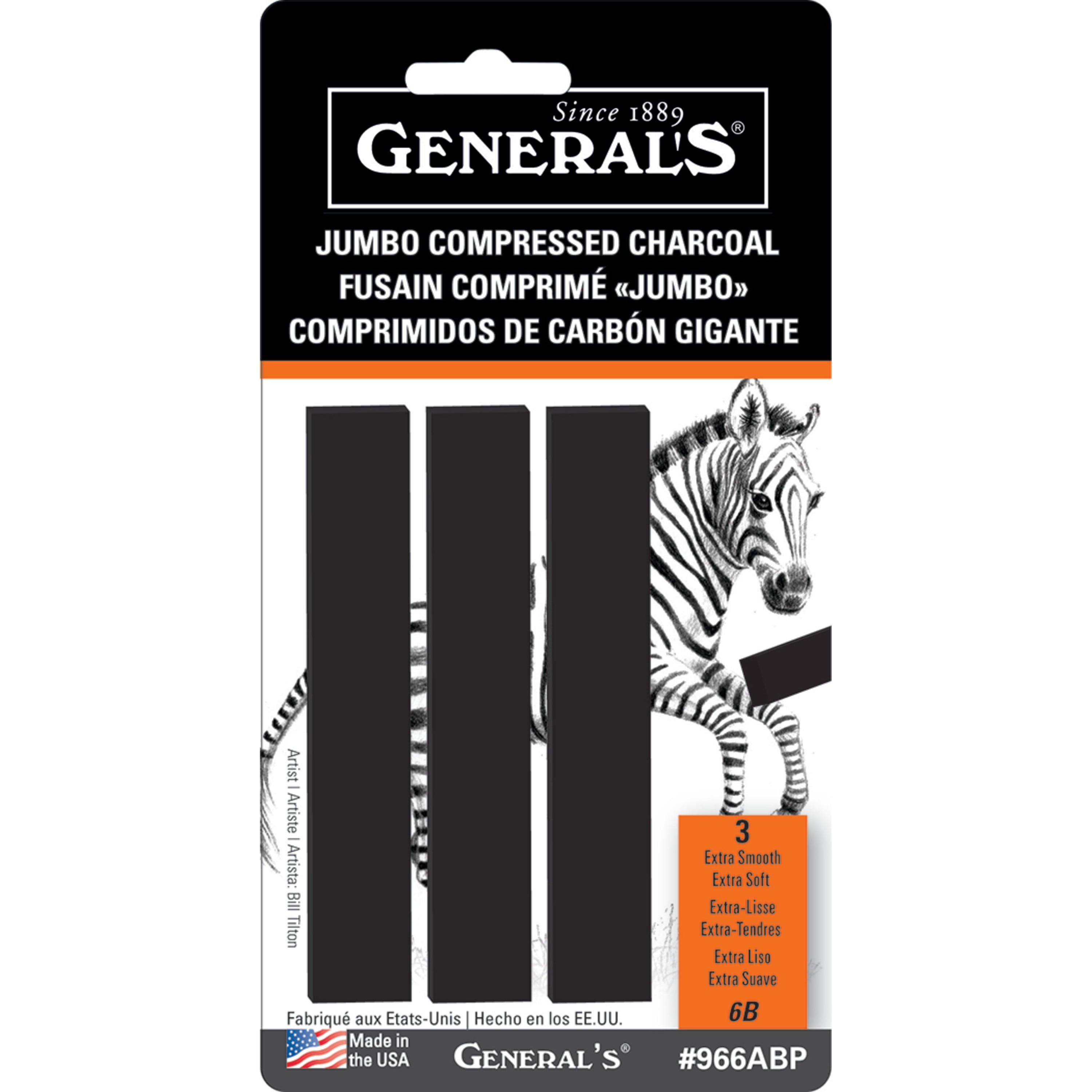 Black General Pencil 136357 Jumbo Compressed Charcoal Sticks 3-Pack 