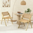thumbnail image 4 of Costway Foldable Dining Chairs Set of 2 with Woven Rattan Backrest & Seat Rubber Wood Frame Natural, 4 of 8
