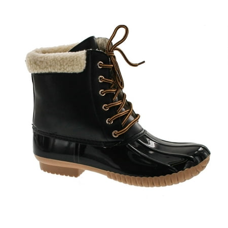 Wicked Good Shearling Boot - Cape Robbin Women's Muriel-1 Two Tone Faux Fur Shearling Duck Ankle Booties