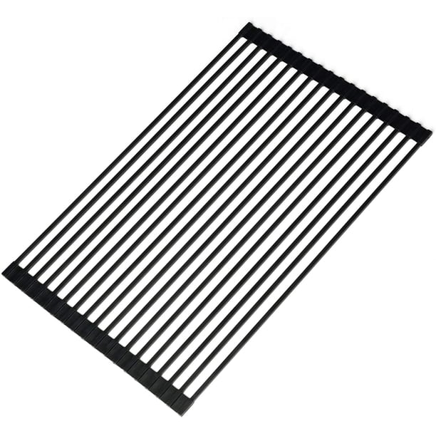 Estante de secado de platos plegable Multiusos Silicona envuelta Metal Acero Cuadrado Barras sólidas Platos Escurridor Estante Fregadero grande Escurridor de cocina Estante Adepaton LRWJ099-1