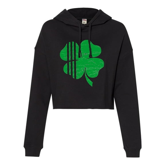 Womens Distressed Shamrock St. Patrick's Day Irish Pride Cropped Hooded Sweatshirt