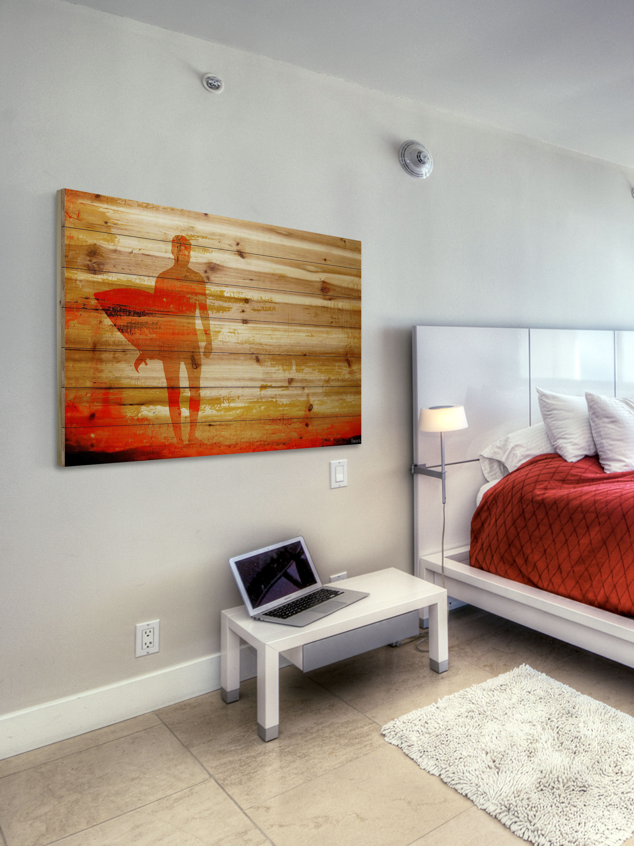 "Dusk Red Surf" Painting Print on Natural Pine Wood