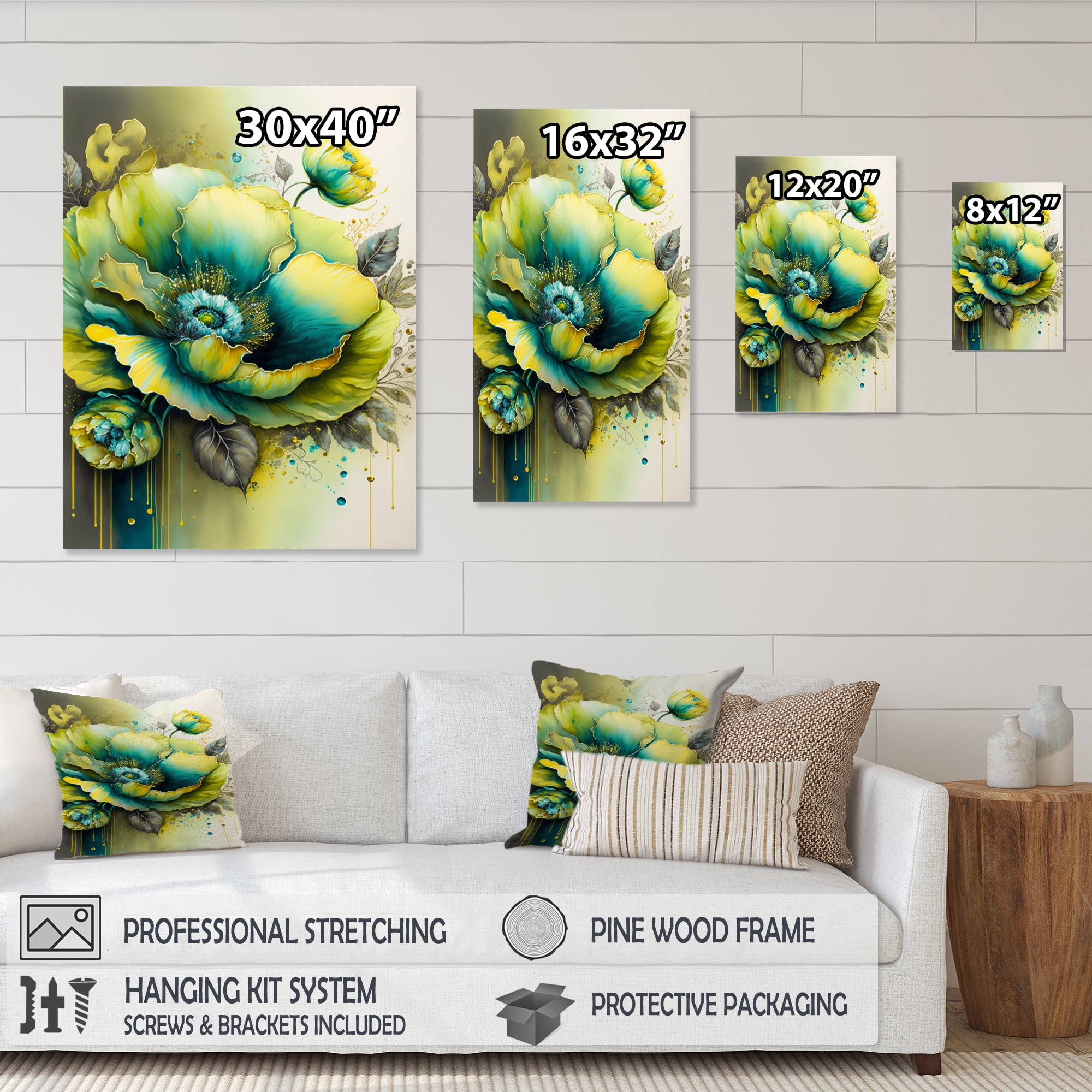 Designart Green Blooming Flower III Canvas Wall Art