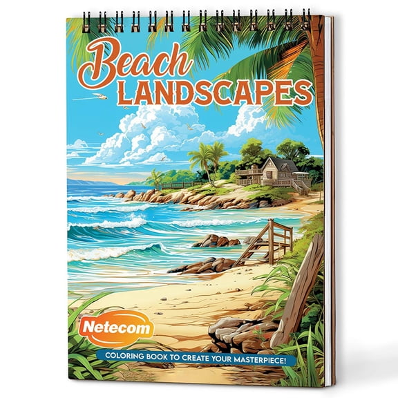 Beach Landscapes Coloring Book Spiral Bound for Adults, A5 Wooden Cover, 30 Beautiful Beach Scenes Coloring Pages of Serene Coastal for Stress Relief and Relaxation