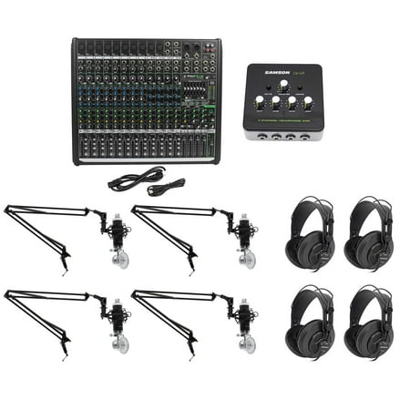 Podcast Podcasting Bundle w/Mackie Mixer+4) Mics+4) Samson Headphones+4) Booms
