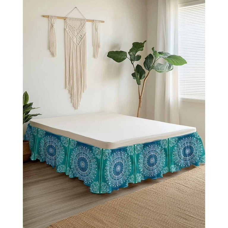 Green Boho Flower Bed Skirt Bohemian Flowers Aesthetic Circle Bed