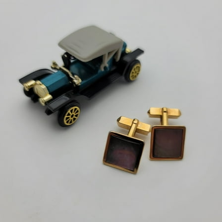 Elegant Vintage Handcrafted Gold Plated Dark Mother of Pearl Swank Cufflinks