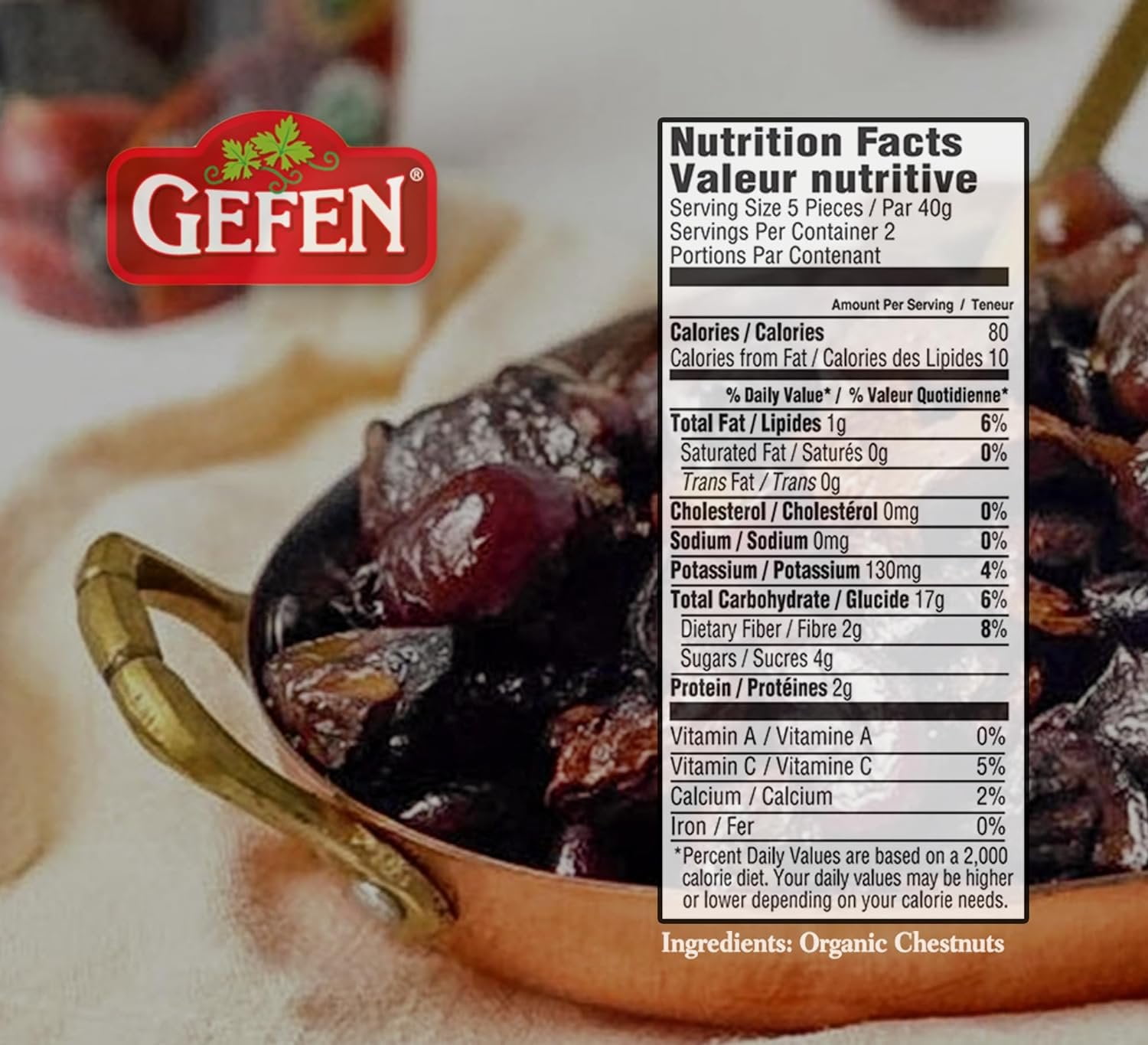 Gefen Organic Whole Roasted & Peeled Chestnuts, 3oz 12 Pack