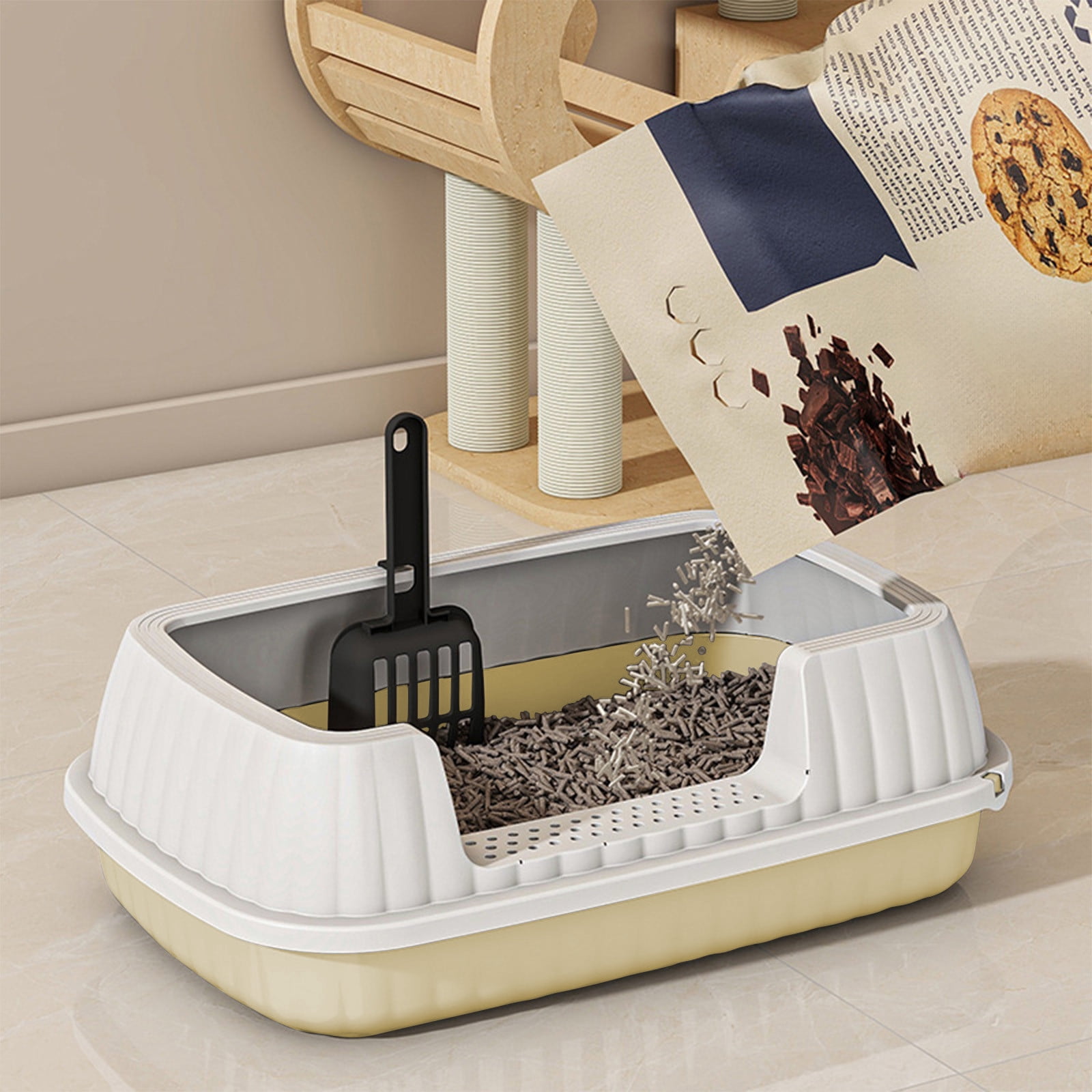 SHENGXINY 2PCS Cat Litter Boxes,Semi Enclosed High Bar Litter Box with Splashs Proof Designs ,Provides Ample Space for Cats Includes Shovel for Kittens White 14.37x10.63x5.31in