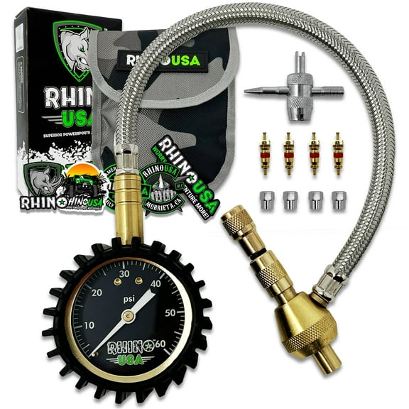 Rhino USA Rapid Tire Deflators with Gauge (0-60 PSI) Automatic & Adjustable Tire Air Down Tool