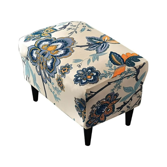 LAMIRO Ottoman Cover Stool Cover,Stool Cover for Rectangular Footstool,Stretch Cover Ottoman Cover Stool Protector Washable Stool Cover (Poppy Flower)