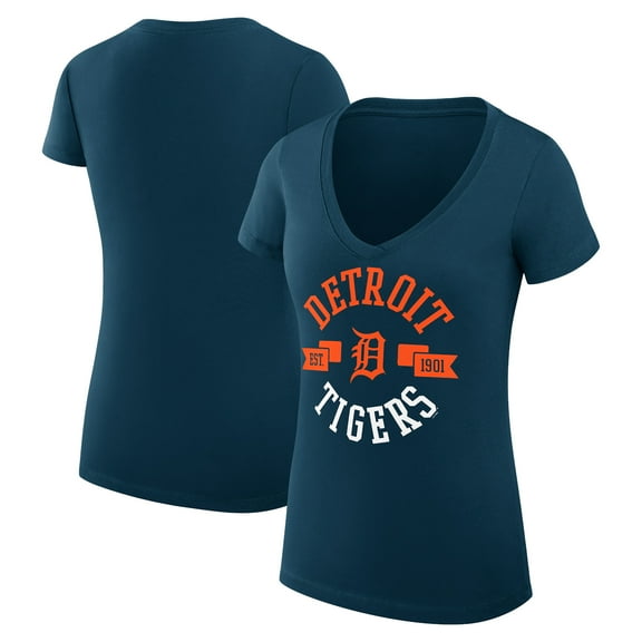 Women's G-III 4Her by Carl Banks Navy Detroit Tigers Super-Slim Fit Lightweight City Graphic V-Neck T-Shirt