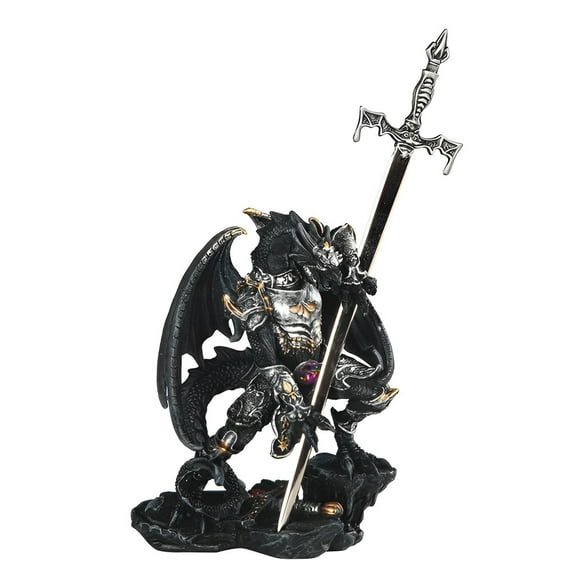 FC Design 5"H Black and Silver Dragon with Armor and Sword Figurine Statue Sculpture Ornament Decoration Home/Room Decor and Unique Gift Ideas for Housewarming, Holidays and Birthdays