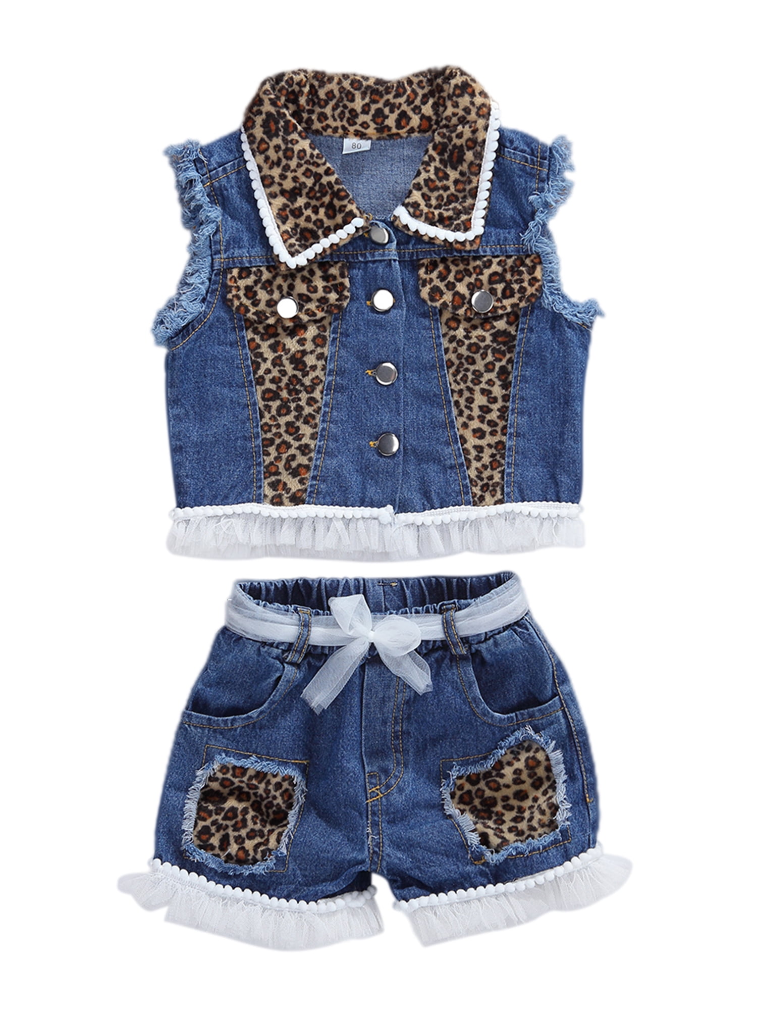 Toddler Baby Kids Girls Clothes Tanktop Vest Denim Shorts Set Outfits 12M-5Y