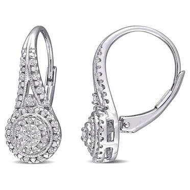 SuperJeweler Diamond Drop Earrings for Women, Nearly 1/2 Carat with Double Halo and Leverbacks, 3/4 Inch Stud Earrings, Elegant Diamond Jewelry Gift