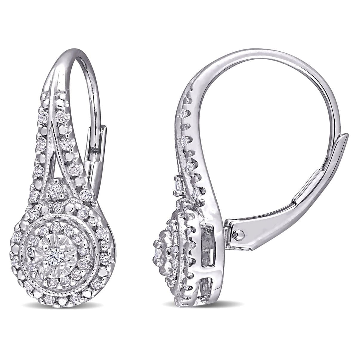 SuperJeweler Diamond Drop Earrings for Women, Nearly 1/2 Carat with Double Halo and Leverbacks, 3/4 Inch Stud Earrings, Elegant Diamond Jewelry Gift