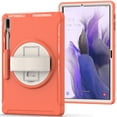thumbnail image 1 of Funda roja coral para Samsung Tab S7 Fe de 12,4 pulgadas con correa de mano, soporte ajustable y portalápices., 1 of 5
