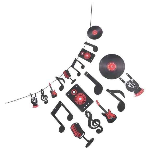 RENACLIPY 2Sets Music Note Gar Banner in Black Sturdy Cardstock for Music Theme Events