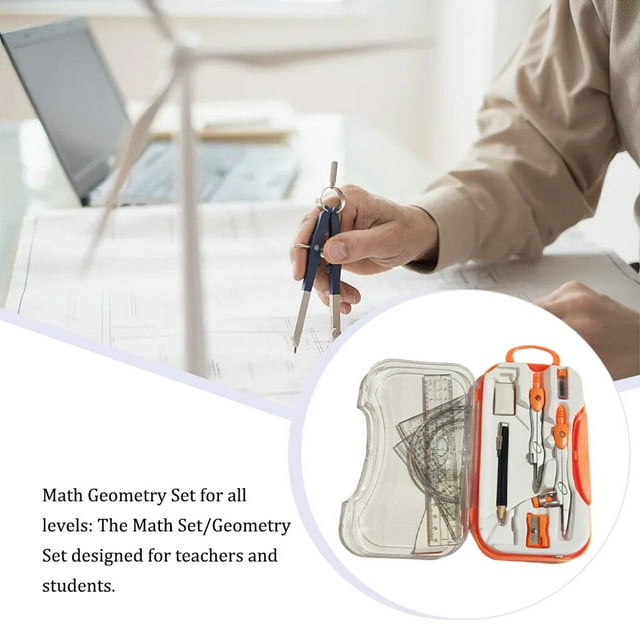 ziyahi Math Geometry Kit Compass Set Pencil Sharpener Eraser School Protractor Triangle Ruler School Teachers Orange