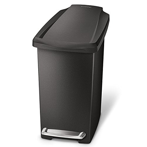 simplehuman 10 Liter / 2.6 Gallon Compact Slim Bathroom or Office Step Trash Can, Black Plastic