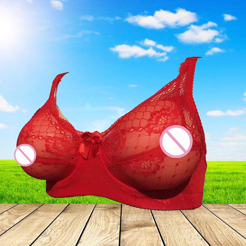 Fake Breast Bra Pocket Bra Silicone Breast Forms Crossdressers Cosplay Prop  95C(Red) 