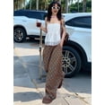 thumbnail image 4 of Women's Polka Dot Print Wide Leg Pants Brown S, 4 of 10