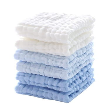 Baby Muslin Washcloths - Soft Face Cloths for Newborn. Absorbent Bath Face Towels. Baby Wipes. Burp Cloths or Face Towels. Baby Registry as Shower. Pack of 6 -12x12 inches (Blue)
