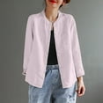 thumbnail image 3 of Olyvenn Womens Plain Cotton Linen Shirt Summer Casual Collarless Blouses Button Down Tops Solid Color Long Sleeve Shirts 2025 Pink XXXL, 3 of 7