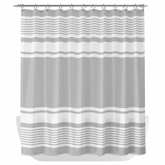 Farmhouse Grey Shower Curtain - Water Repellent Fabric Shower Curtains Washable, Farmhouse Gray Line Striped Decorative Polyester Cloth Bathroom Curtains Modern Bath Decor 72"x84"