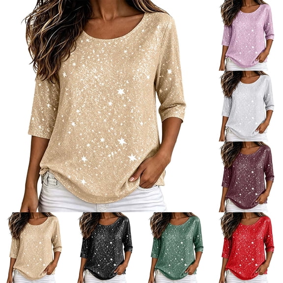Bixock Women's Maternity Tops 3/4 Sleeve Pregnant Tops Crew Neck Maternity Blouse Soft Breathable Maternity Shirts Comfortable Maternity Clothings