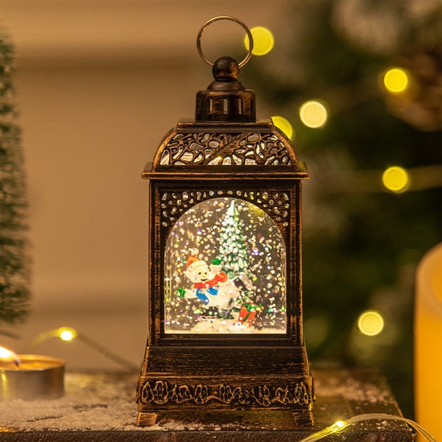 Uuiauoio Christmas Lantern Night Light with Base, LED Desk Lamp for Holiday Home Decor, Indoor Party Supplies, Festive Tabletop Decoration, Battery Operated Lighted Lantern for Christmas Decorations