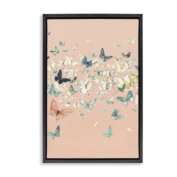 Stupell Industries Contemporary Blush Butterflies over Pink Black Floating Frame Canvas Art, 17 x 25, by Petals Prints Design