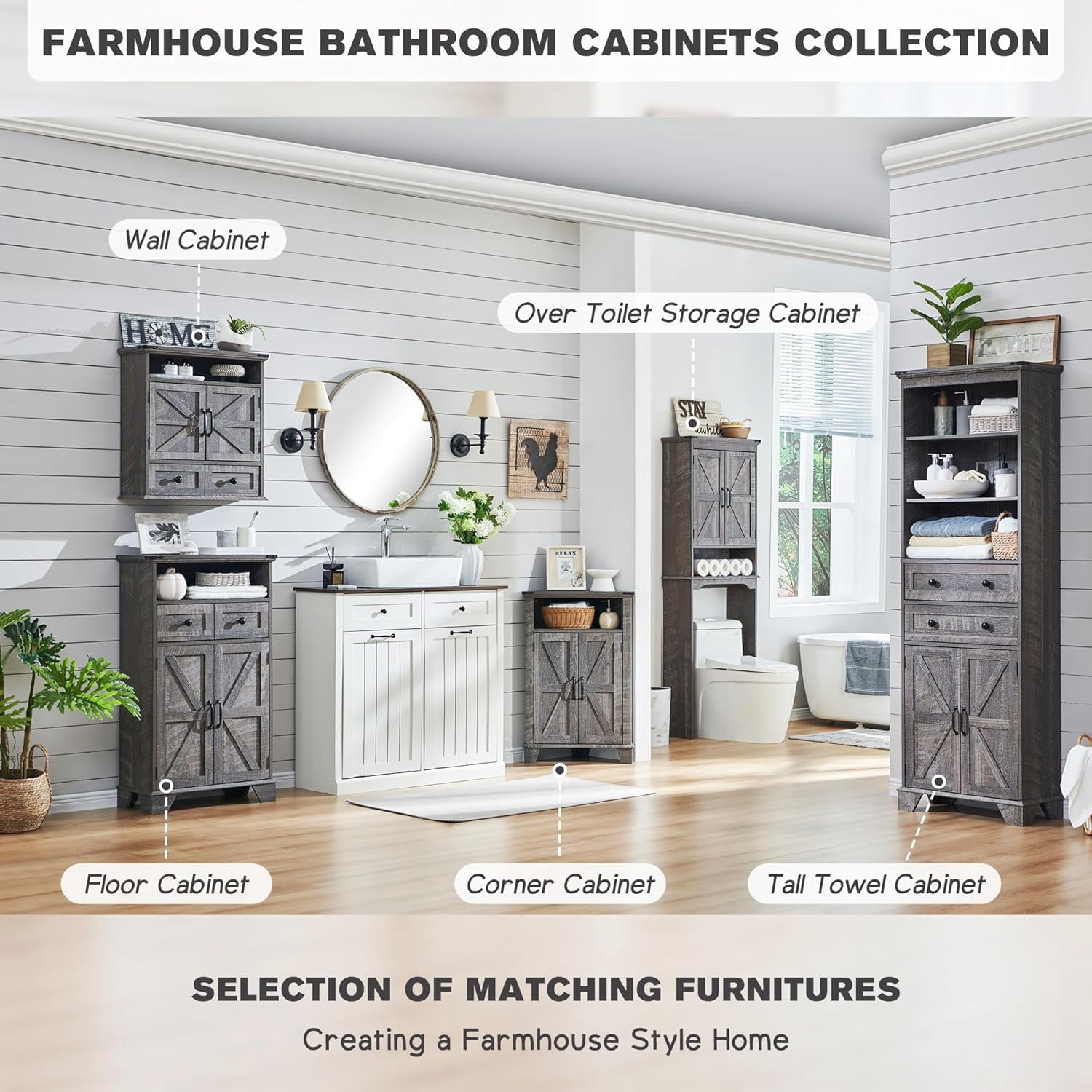 ZYPPP Bathroom Wall Cabinet, Farmhouse Medicine Cabinet, 24" Wide Cabinet with Drawer, Adjustable Shelf, Double Barn Doors, Storage Cabinet for Bathroom, Kitchen, Living Room, Grey Wash