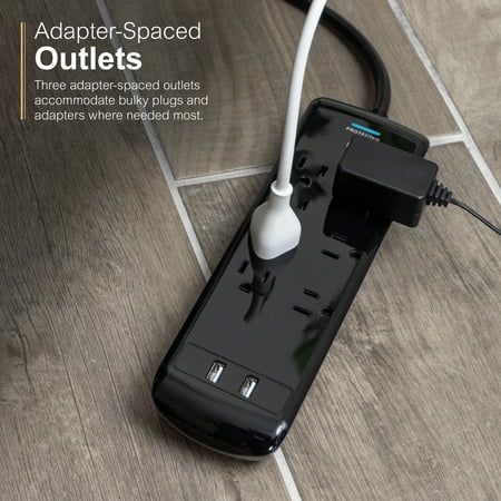 GE - Pro 7-Outlet/2-USB Surge Protector - Black