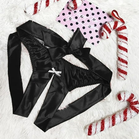 

Tangnade Plus Size Lingerie For Women Fashion Women Satin Silk Bowknot Briefs G-String Thong Crotchless Lingerie Sleepwear