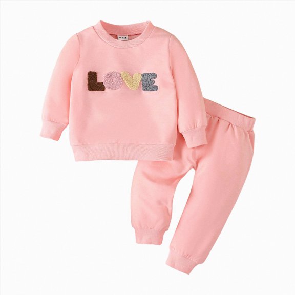 HCNTES Baby Girl Clothes Winter Toddler Baby Girl Fall Winter Clothes Outfits Funny Letter 6 12 18 24 Months 2T 3T Girl Fall Sweatshirt Pant Set