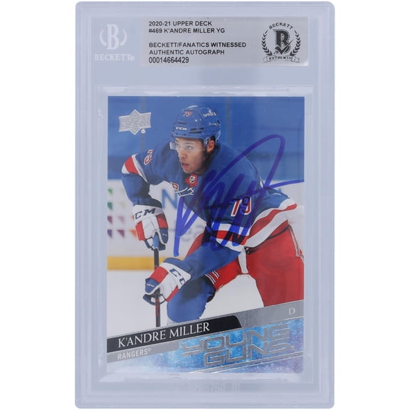K'Andre Miller New York Rangers Autographed 2020-21 Upper Deck Young Guns #469 Beckett Fanatics Witnessed Authenticated Rookie Card - Fanatics Authentic Certified