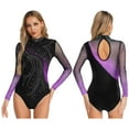 thumbnail image 5 of YiZYiF Women's Glitter Bodysuit Long Sleeve Ballet Gymnastics Leotard Figure Skating Dance Costume Purple XL, 5 of 6