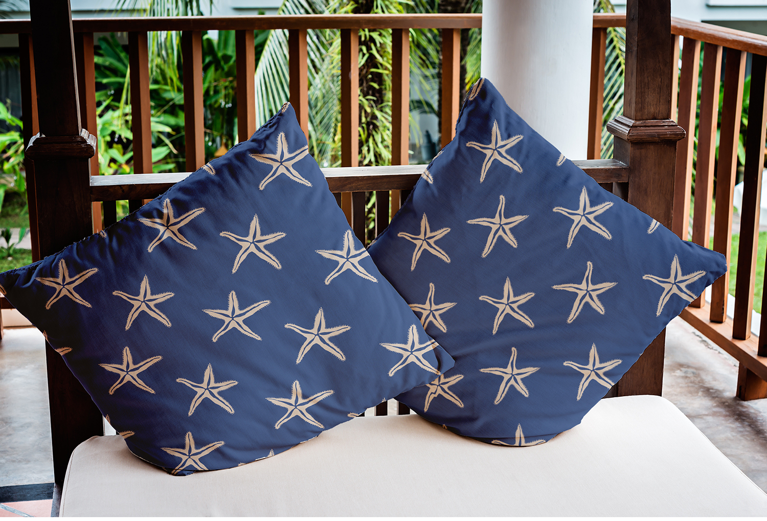 20" x 20" Simply Daisy Starfish Indoor/Outdoor Pillow, Nautical Navy Qty 1