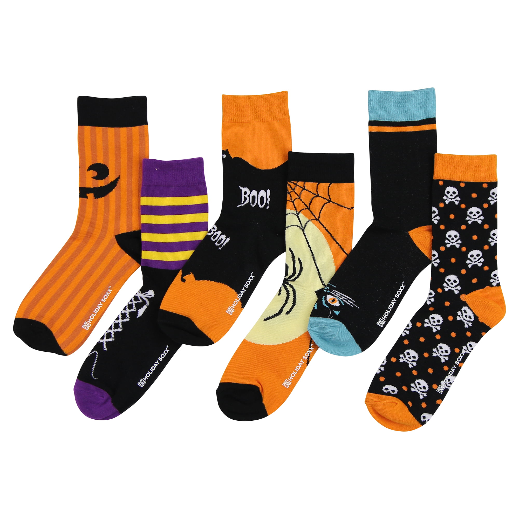 Womens Funny Ugly Holiday Holiday Crew Socks (6 Pack) (Halloween 
